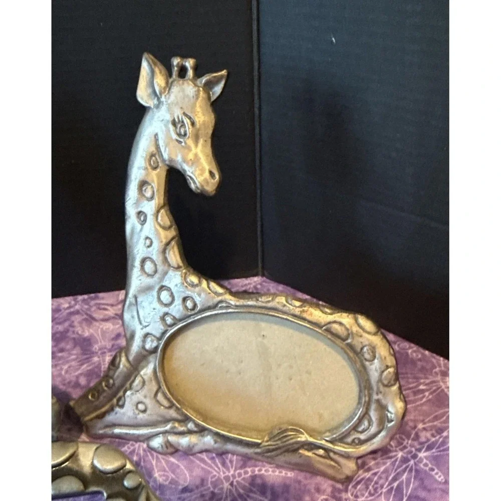 Vintage Giraffe Picture Frames Lot Of 4 Ornate‎ Whimsical Vintage Pewter Mini